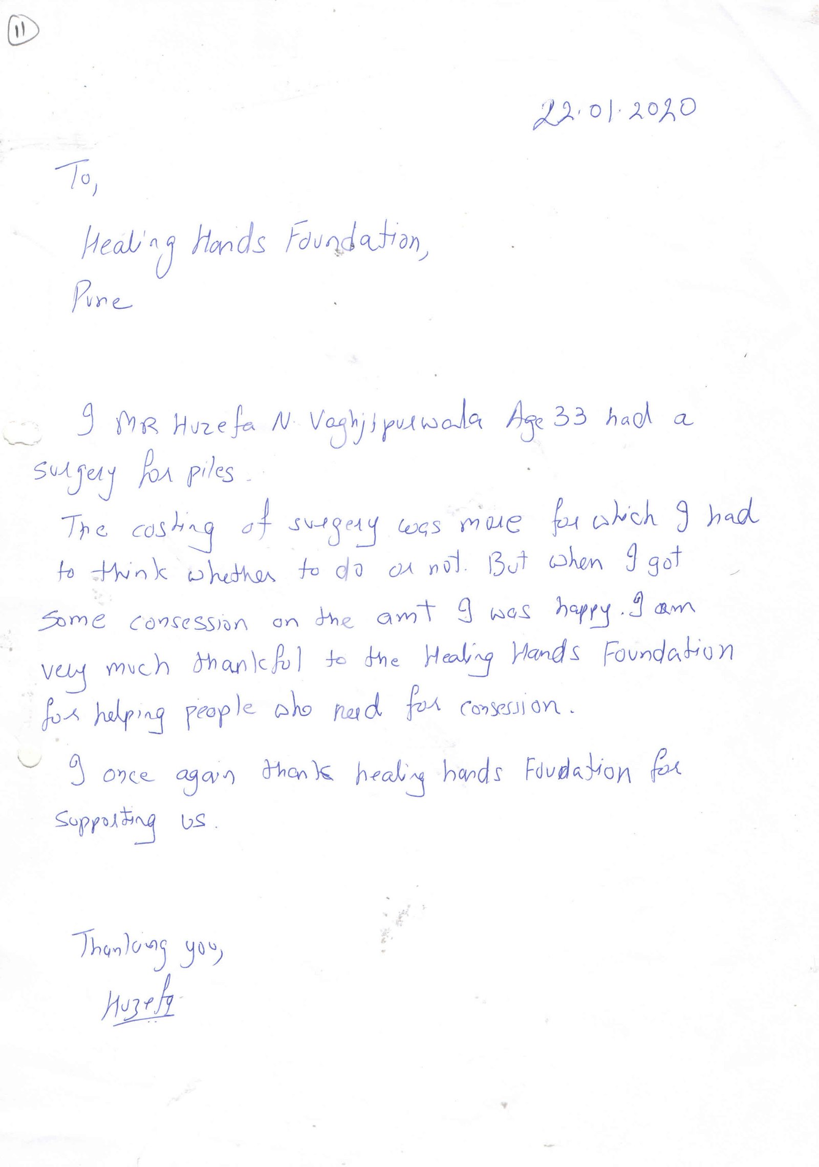 Patient handwritten appreciation letter